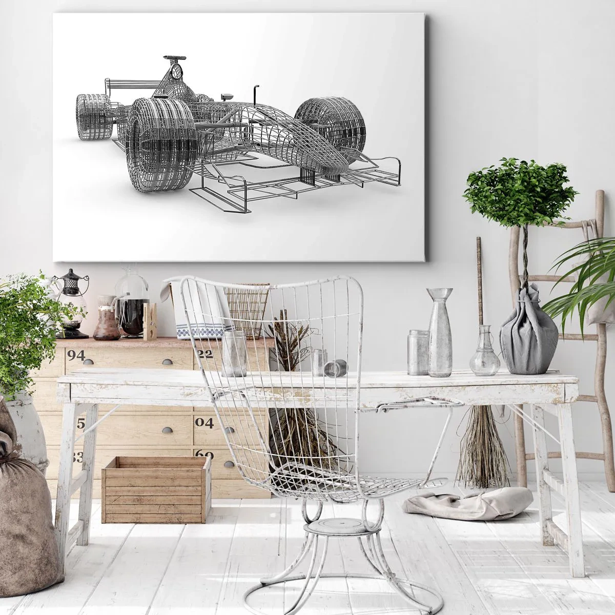 Vászonkép - Egy versenyautó vázlata világos háttér előtt - 70x50cm - Tökéletes tervezés - a lendület ötlete - Modern fali dekoráció nappalihoz és hálószobához ARTTOR