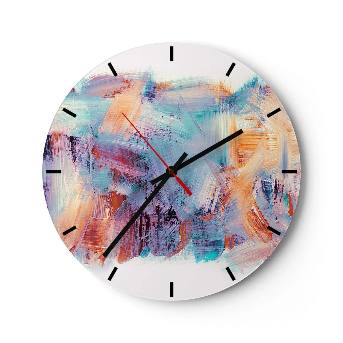 Falióra, Óra - Dinamikus ecsetvonások élénk színekben - 30x30cm - Színes rendetlenség - Modern fali dekoráció nappalihoz, konyhához és hálószobához ARTTOR