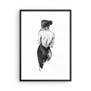 Poszter fehér keretben - Sziluettjét egy nő akvarell fekete fehér alapon - 50x70cm - Mellette eltűnik a világ - Modern fali dekoráció nappalihoz és hálószobához ARTTOR