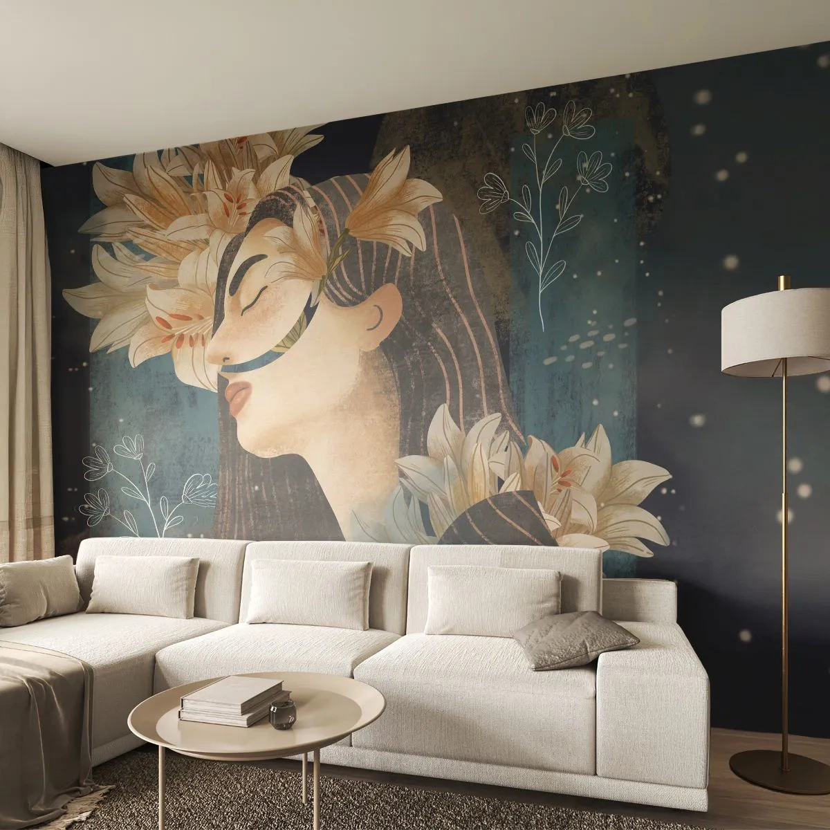 Öntapadós Fotótapéta Deluxe Sticker - Mese egy liliomos hercegnőről - Absztrakció, Nő, Virágok - 250x175 cm