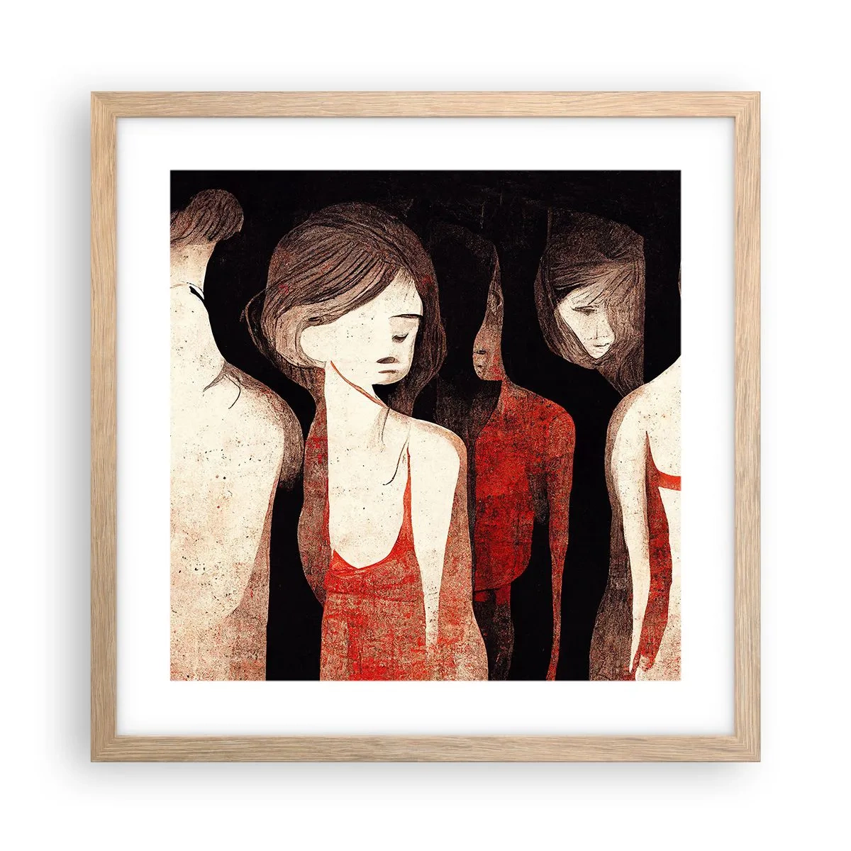 Poszter világos tölgy keretben - A sötétség madonnái - 40x40 cm