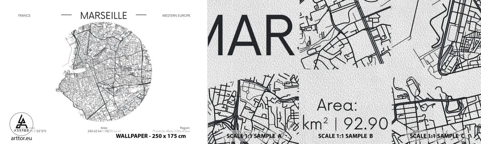 Fotótapéta Minta Premium Sand - Marseille anatómiája - Térkép, Marseille, Franciaország - 100x30 cm