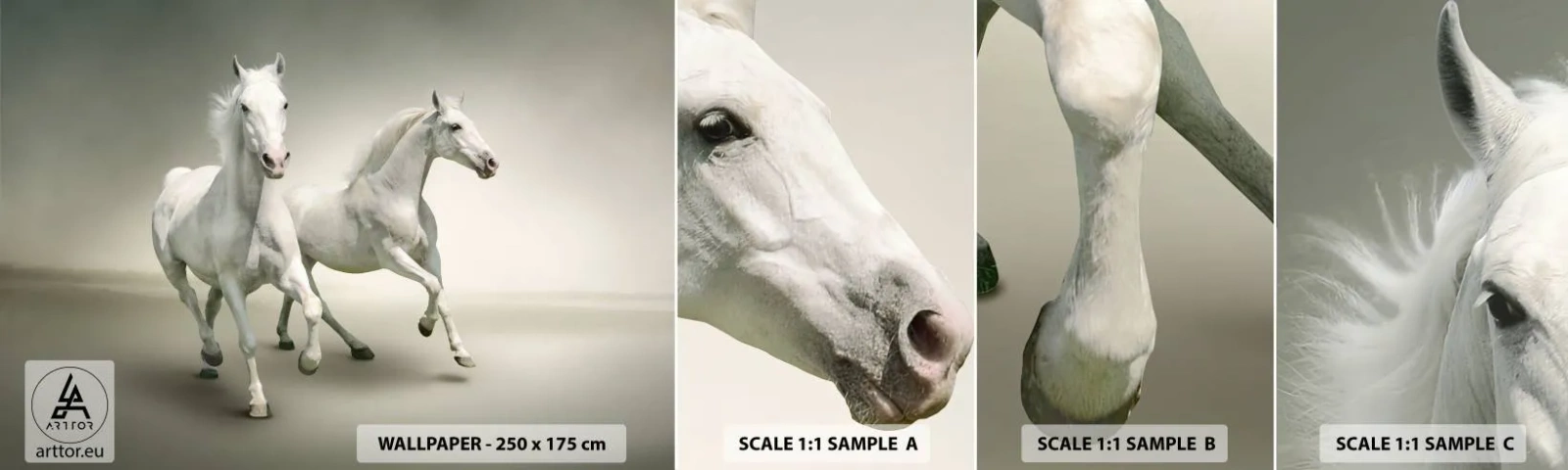 Fotótapéta Minta Öntapadós Deluxe Sticker - Fehér erő! - Állatok, Lovak, Természet - 100x30 cm