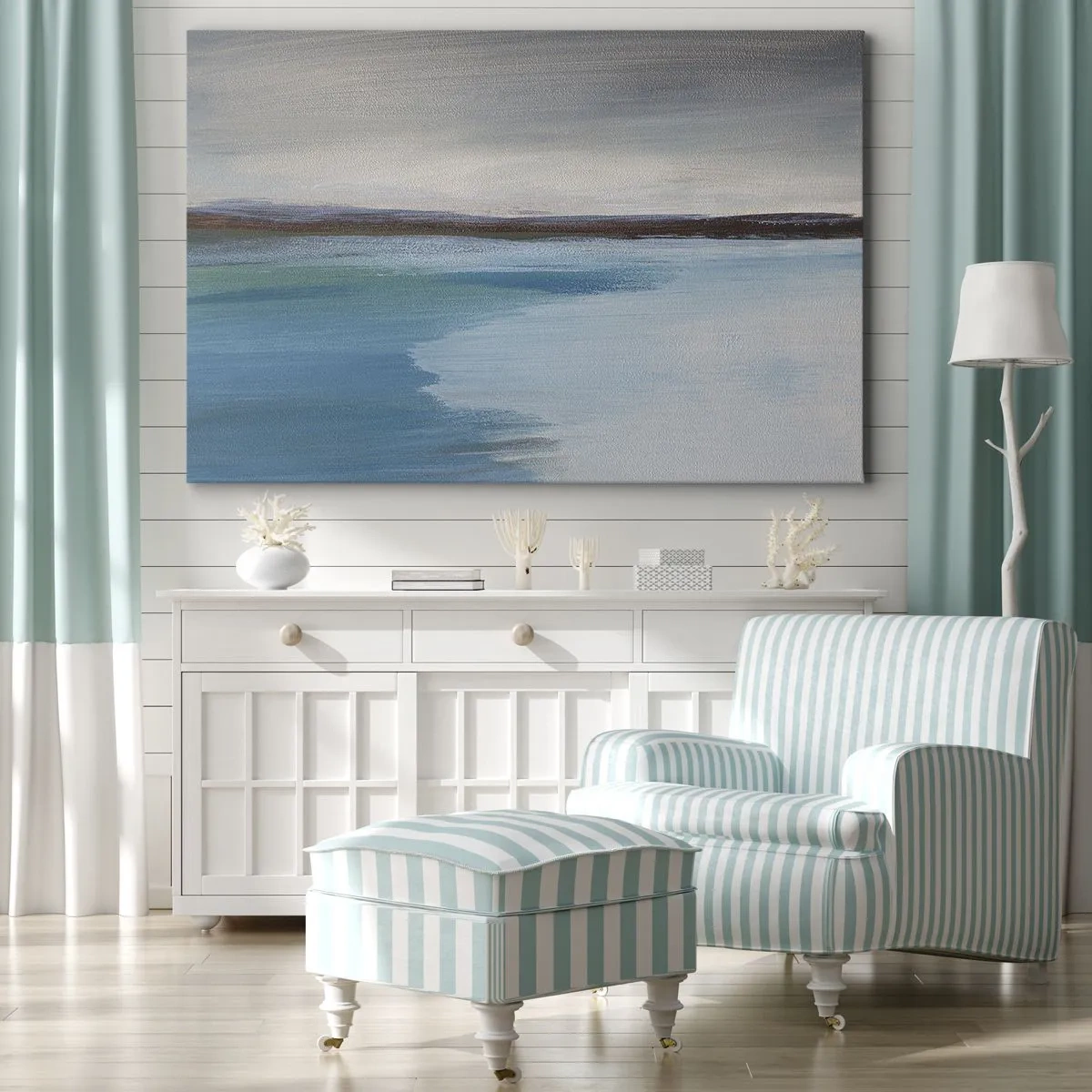 Vászonkép - Minimalista tájkép vízvonallal és horizonttal - 70x50cm - Vízszintes tájkép - Modern fali dekoráció nappalihoz és hálószobához ARTTOR