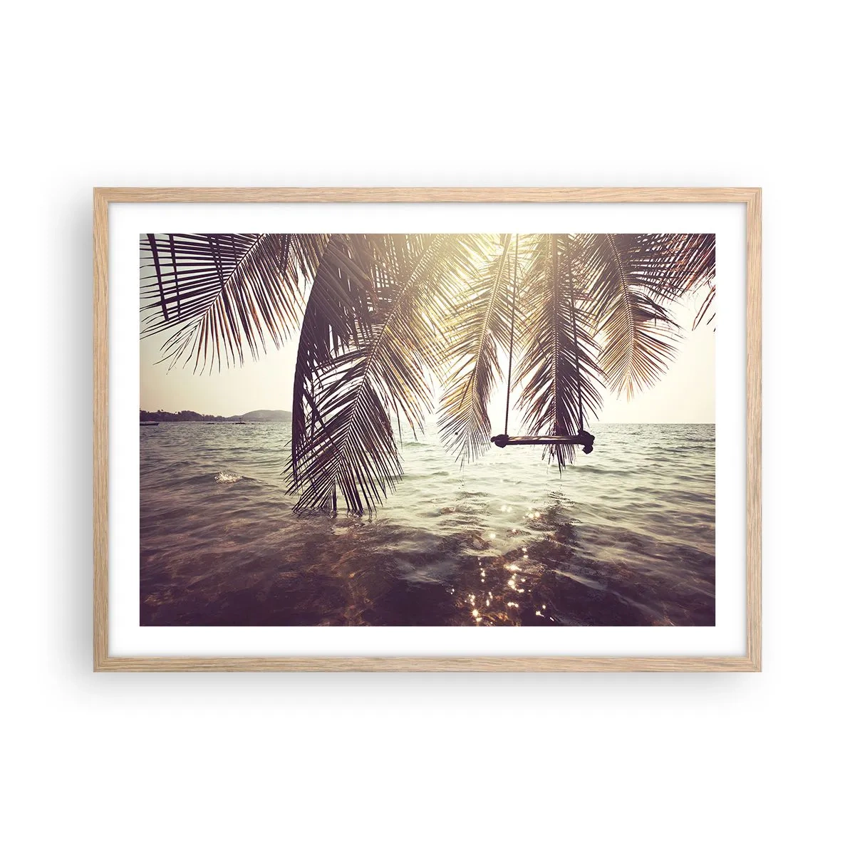 Poszter világos tölgy keretben - Tetszés szerint hintázhat a felhők között - 70x50 cm