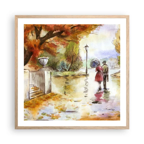 Poszter világos tölgy keretben - Romantikus ősz a parkban - 60x60 cm
