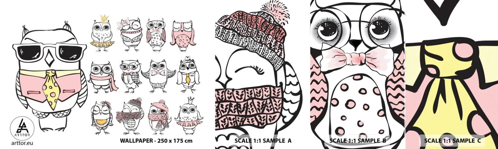 Fotótapéta Minta Öntapadós Deluxe Sticker - Annyi lejátszandó szerep - Gyerekeknek, Bagoly, Gyerekek - 100x30 cm