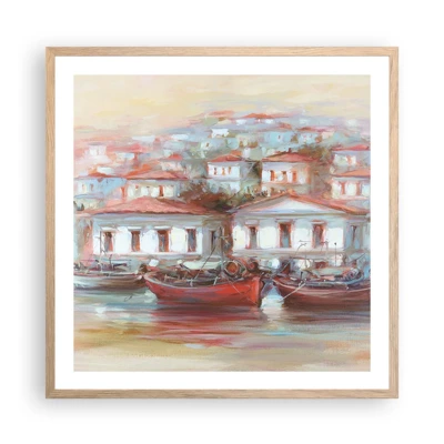 Poszter világos tölgy keretben - Boldog kisváros - 60x60 cm