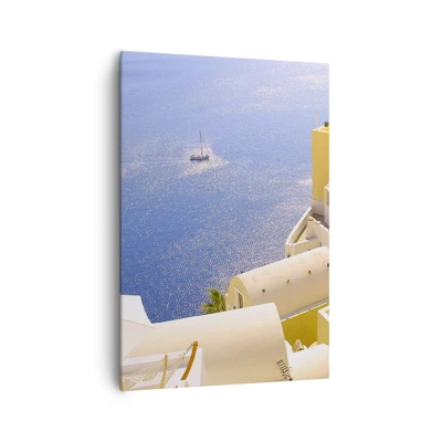 Vászonkép - Görög táj fehér és kék színben - 70x100 cm