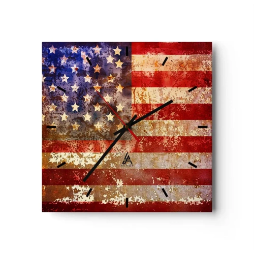Falióra, Óra Arttor 30x30 cm - A dicsőség nem múlik el - Amerika, Amerikai Zászló, Grafika, Művészet, Usa, Négyzet, Stencil vonalak, A nappaliba, A hálószobába, Piros, Kék, C3AC30x30-3084