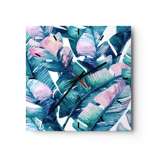 Falióra, Óra Arttor 30x30 cm - Egy banánligetben - Absztrakció, Levelek, Művészet, Boho, Modern Művészet, Négyzet, Stencil vonalak, A nappaliba, A hálószobába, Kék, Rózsaszín, C3AC30x30-3949