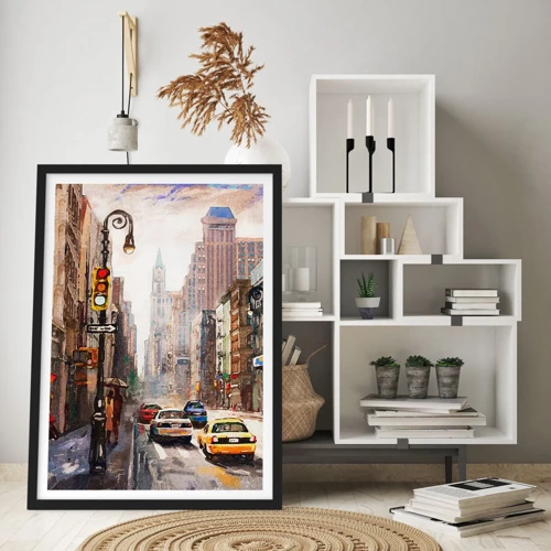 Poszter fehér keretben - New York – esőben is színes - 30x40 cm