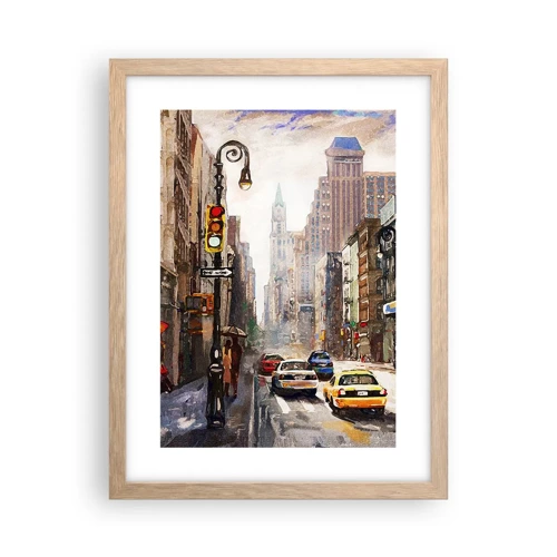 Poszter világos tölgy keretben - New York – esőben is színes - 30x40 cm