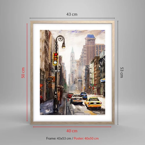 Poszter világos tölgy keretben - New York – esőben is színes - 40x50 cm