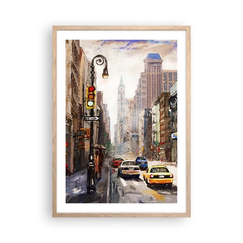 Poszter világos tölgy keretben - New York – esőben is színes - 50x70 cm