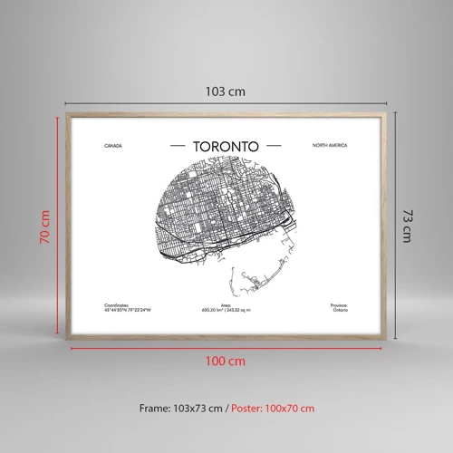 Poszter világos tölgy keretben - Toronto anatómiája - 100x70 cm