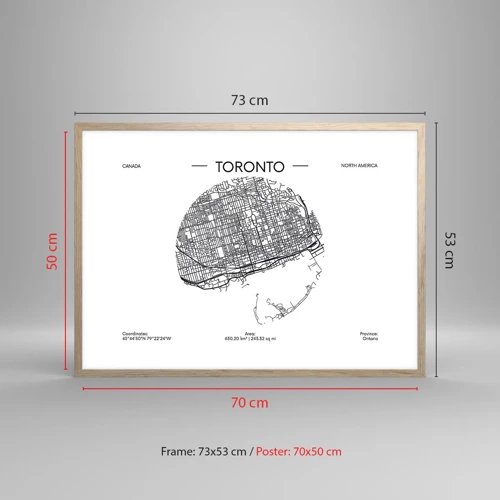 Poszter világos tölgy keretben - Toronto anatómiája - 70x50 cm