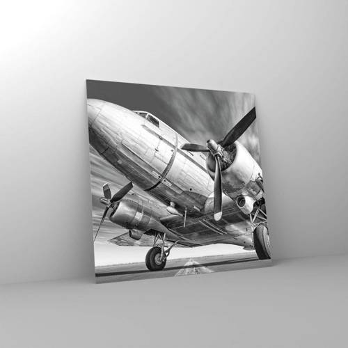 Üveg kép Arttor 50x50 cm - Mindig kész a repülésre - Repülőgép, Retro, Repülőgép, Repülőtér, Fekete És Fehér, A nappaliba, A hálószobába, Fehér, Fekete, Vízszintes, Üveg, GAC50x50-4952