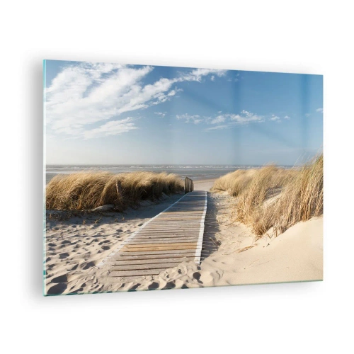 Üveg kép Arttor 70x50 cm - A dűne mögött, a fű susogásában - Tájkép, Tenger, Strand, Leszállás A Tengerpartra, Dűnék, A nappaliba, A hálószobába, Kék, Fehér, Vízszintes, Üveg, GAA70x50-2657