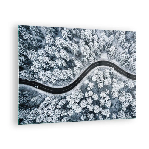 Üveg kép Arttor 70x50 cm - A téli erdőn - Tájkép, Erdő, Autós Út, Téli, Tájkép, A nappaliba, A hálószobába, Fehér, Fekete, Vízszintes, Üveg, GAA70x50-5010