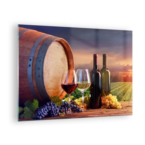 Üveg kép Arttor 70x50 cm - Az életnek itt íze van - Szőlőskert, Hordó Bor, Szőlő, Olaszország, Tájkép, Lila, Barna, Vízszintes, Üveg, GAA70x50-4125