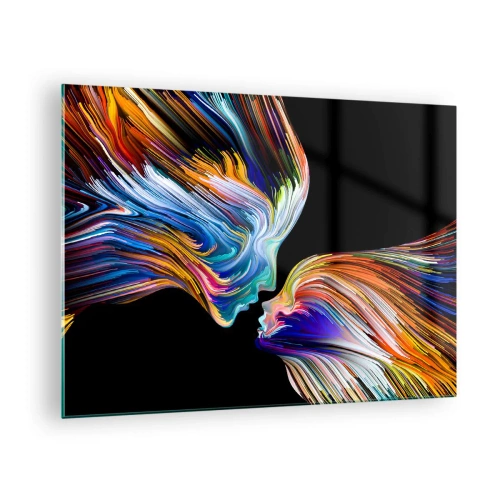 Üveg kép Arttor 70x50 cm - Az energia és a fény fúziója - Absztrakció, Női Arc, Művészet, Csók, Modern Művészet, A nappaliba, A hálószobába, Fekete, Kék, Vízszintes, Üveg, GAA70x50-3709