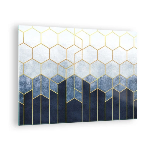Üveg kép Arttor 70x50 cm - Kompozíció szinkópa ritmusban - Absztrakció, Művészet, Hatszög, Modern Művészet, Modern Művészet., A nappaliba, A hálószobába, Fehér, Kék, Vízszintes, Üveg, GAA70x50-5135