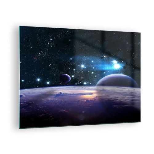 Üveg kép Arttor 70x50 cm - Még mindig egyedül? - Világegyetem, Föld Bolygó, Világegyetem, A Csillagok, Fantázia, A nappaliba, A hálószobába, Kék, Fehér, Vízszintes, Üveg, GAA70x50-3575