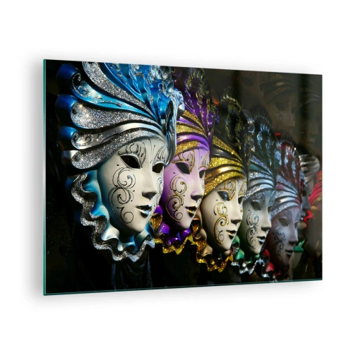 Üveg kép Arttor 70x50 cm - Rejtély aranyban és ezüstben - Velencei Maszk, Velence, Karnevál, Művészet, Olaszország, A nappaliba, A hálószobába, Kék, Ezüst, Vízszintes, Üveg, GAA70x50-2105
