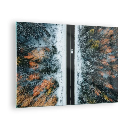 Üveg kép - Átvágni a téli erdőn - 70x50 cm