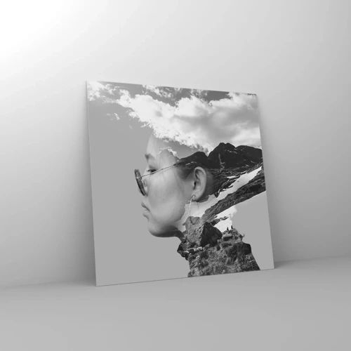 Üveg kép - Hegyes és felhős portré - 60x60 cm