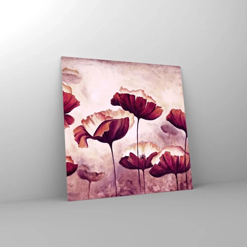 Üveg kép - Piros és fehér szirom - 50x50 cm