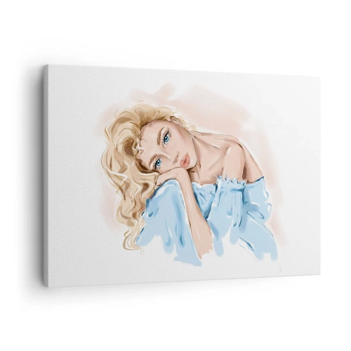 Vászonkép Arttor 70x50 cm - Álmodozó a kékben - Nő, Divat, Grafika, Modell, Akvarellek, A nappaliba, A hálószobába, Fehér, Barna, Vízszintes, Vászon, AA70x50-5083