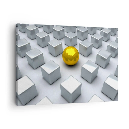Vászonkép Arttor 70x50 cm - Miért én? Geometriai összetétel - Absztrakció, 3D, Grafika, Háromdimenziós Kockák, Az Aranygolyó, A nappaliba, A hálószobába, Ezüst, Arany, Vízszintes, Vászon, AA70x50-2531