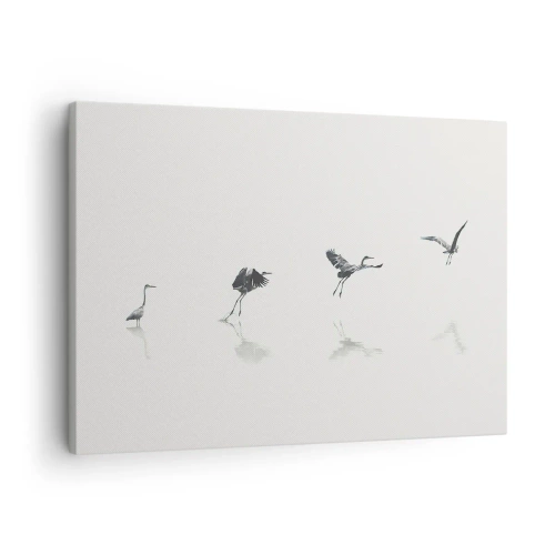 Vászonkép Arttor 70x50 cm - Négy egyszerű lépés - Madár, Gém, Grafika, Természet, Repülési, A nappaliba, A hálószobába, Fehér, Fekete, Vízszintes, Vászon, AA70x50-5096