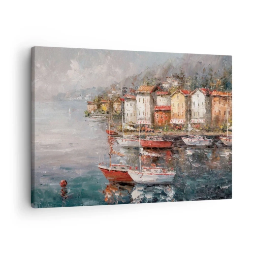 Vászonkép Arttor 70x50 cm - Romantikus kikötő - Építészet, Kikötőváros, Vitorlás, Tenger, Festmény, A nappaliba, A hálószobába, Fehér, Barna, Vízszintes, Vászon, AA70x50-5136