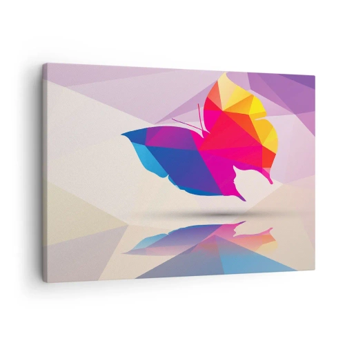 Vászonkép Arttor 70x50 cm - Szivárvány pillangó - Rovarok, Pillangó, Geometriai Ábra, Grafika, 3D, A nappaliba, A hálószobába, Kék, Piros, Vízszintes, Vászon, AA70x50-2806