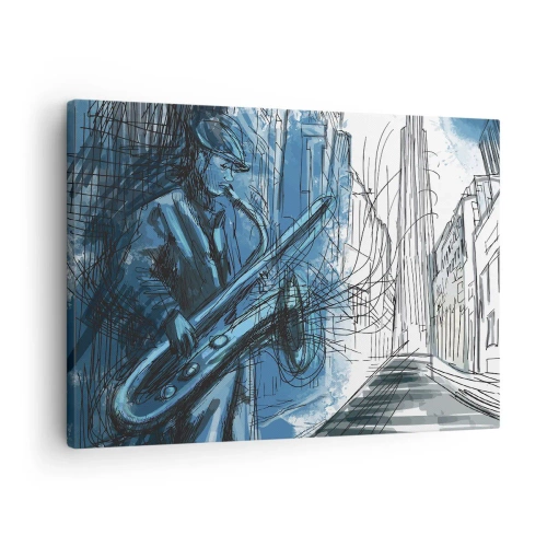 Vászonkép Arttor 70x50 cm - Városi rapszódia - Szaxofon, Dzsessz, Zene, Város, Grafika, A nappaliba, A hálószobába, Fehér, Fekete, Vízszintes, Vászon, AA70x50-4148