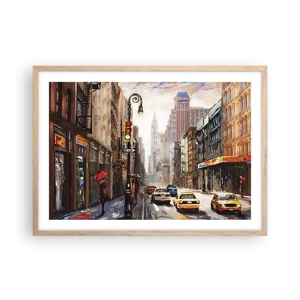 Poszter világos tölgy keretben - New York – esőben is színes - 70x50 cm