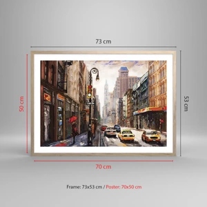 Poszter világos tölgy keretben - New York – esőben is színes - 70x50 cm