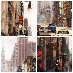 Poszter világos tölgy keretben - New York – esőben is színes - 70x50 cm