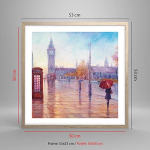 Poszter világos tölgy keretben -  Őszi nap Londonban - 50x50 cm